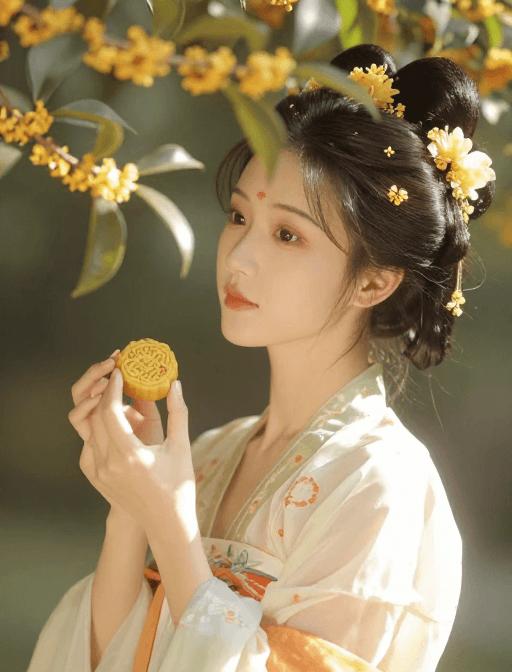 国风艺术素材：秋日暖阳下的唐代美人：桂香伴食