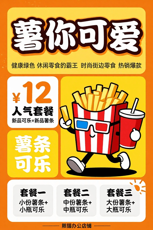 街头美食素材：复古漫画风零食促销海报：活力街头美食推广
