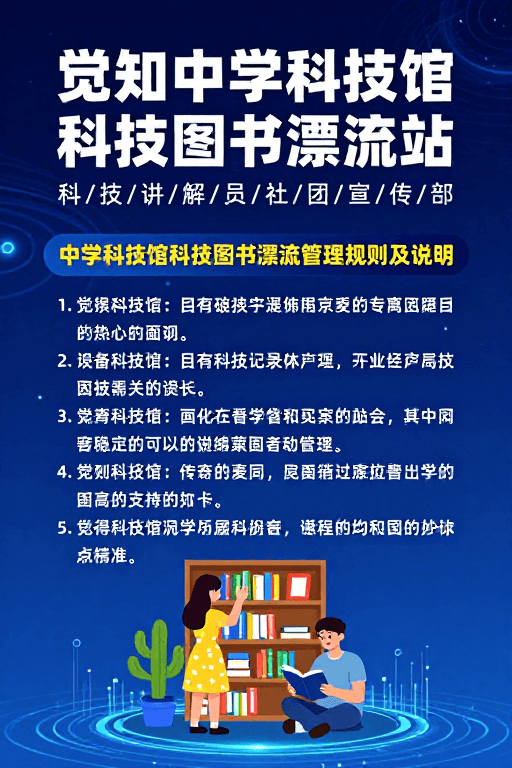 校园活动素材：科技图书漂流站：未来感知识探索宣传图