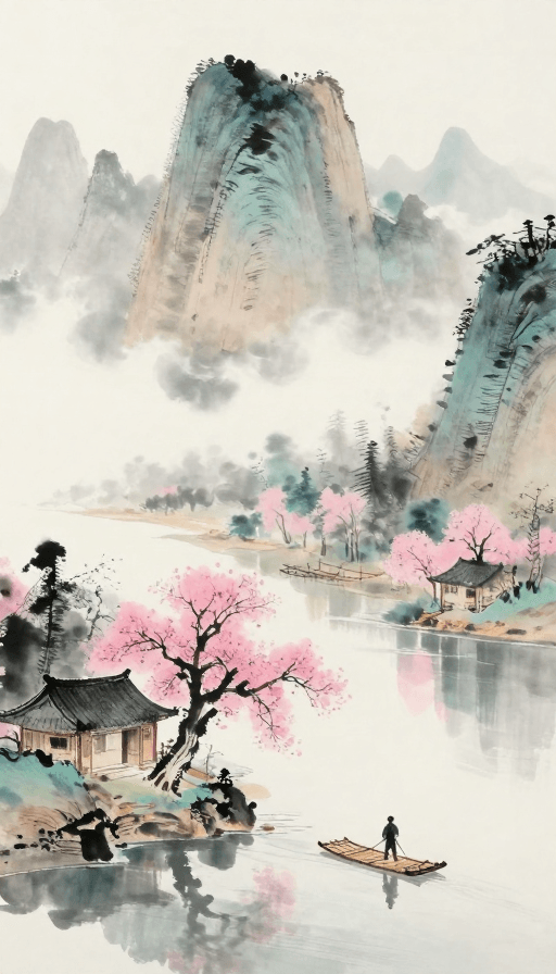 艺术创作素材：水墨山水：云雾缭绕的江南诗意画卷