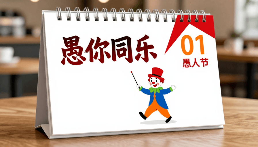 现代插画素材：暖调咖啡厅背景下愚人节台历海报创意设计方案