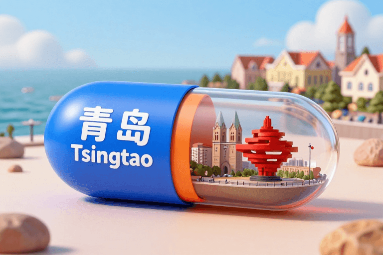 城市景观素材：青岛奇幻胶囊：地标微缩与海洋色彩的梦幻融合