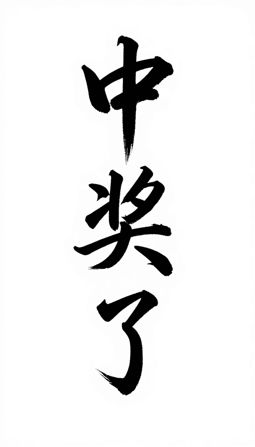 活动宣传素材：飘逸书法'中奖了'，黑底白字国风张力