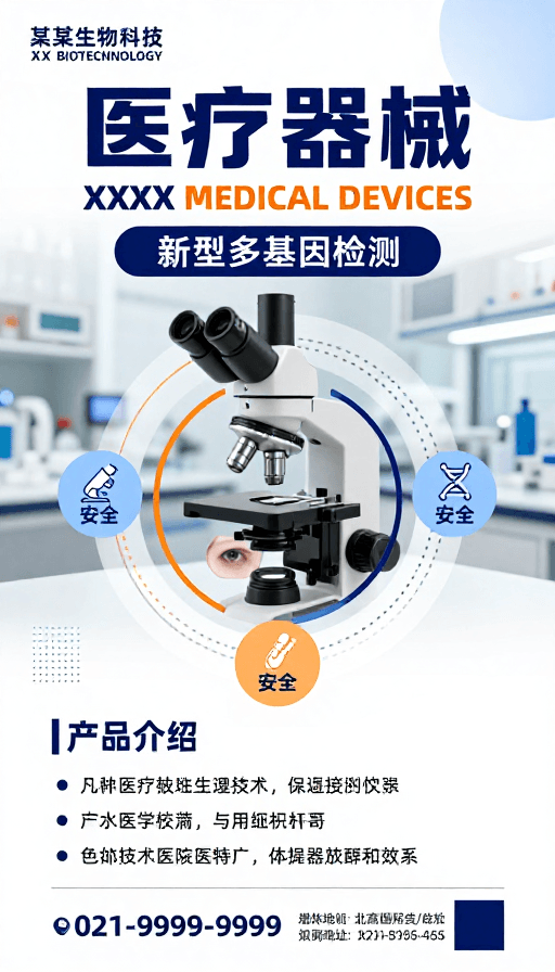 蓝白配色素材：科技蓝白医疗科技海报：新型多基因检测
