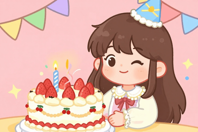 温馨场景素材：欢乐生日庆典：充满童趣的温馨插画风格