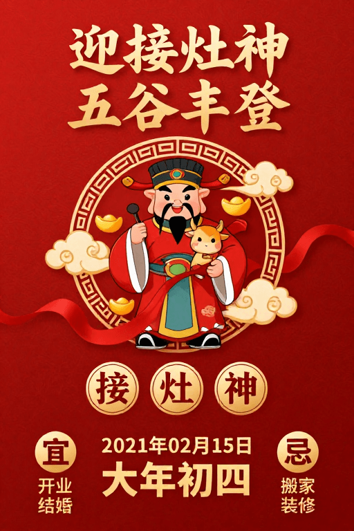 吉祥图案素材：传统吉祥灶神图：迎祥纳福五谷丰登