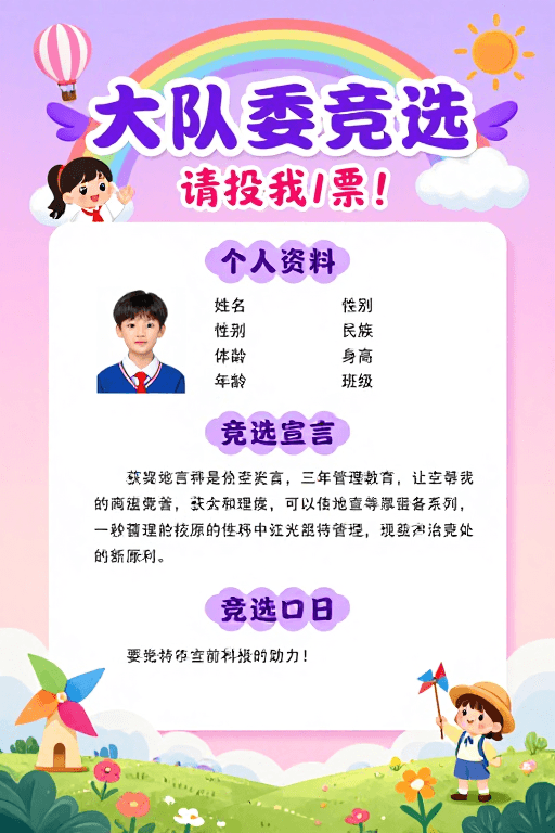 卡通人物素材：梦幻童趣：小学少先队大队委竞选海报