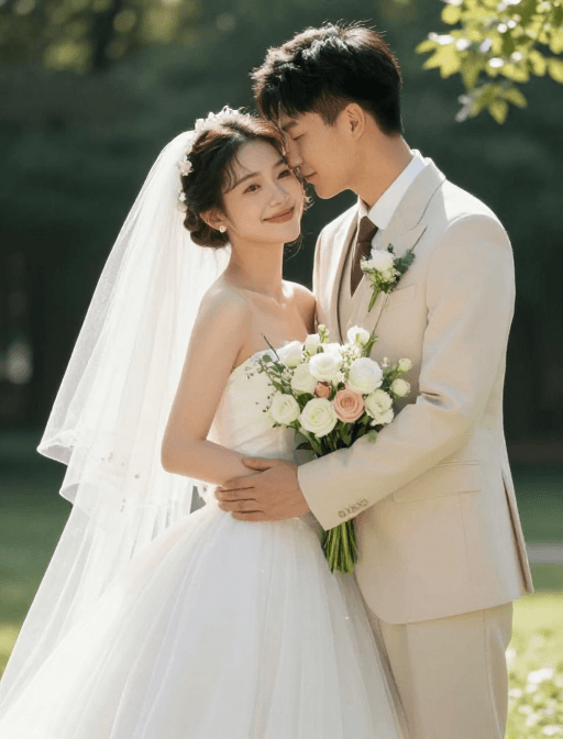 户外拍摄素材：阳光下的幸福：唯美婚纱照定格笑容
