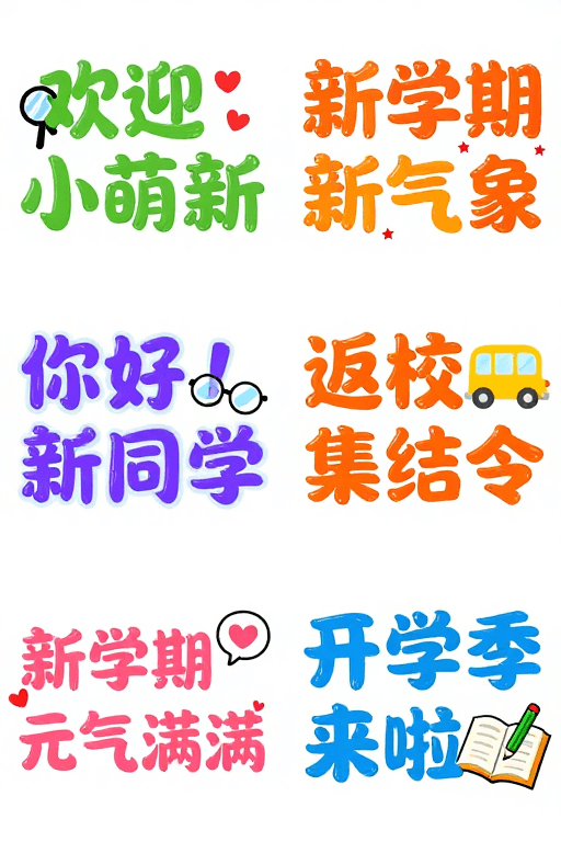 糖果色设计素材：清新糖果风开学主题手绘文字插画集
