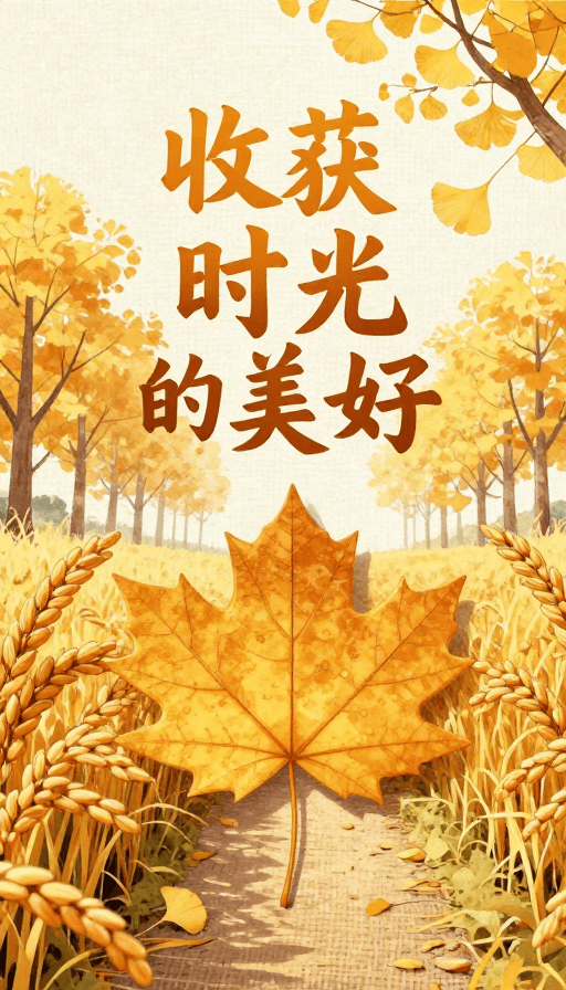 稻田景观素材：秋日丰收：金黄稻穗与琥珀色枫叶的诗意画卷