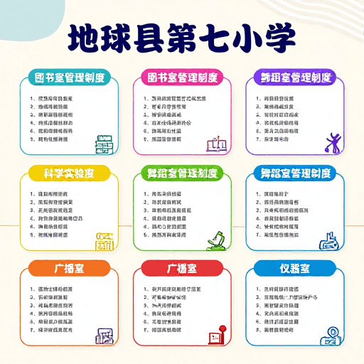 教育海报素材：地球县七小六宫格制度海报：清新规范校园管理