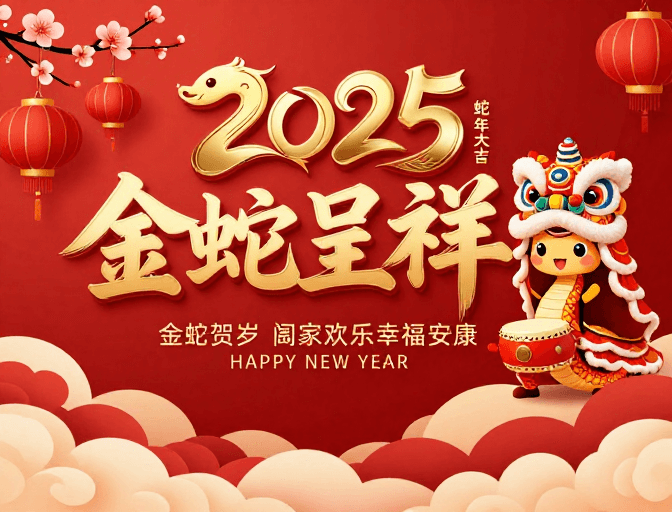 蛇年大吉素材：金蛇呈祥·2025中国风新年贺岁海报