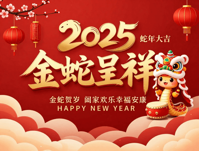 品牌宣传图素材：2025金蛇呈祥·浓红金彩新春海报设计