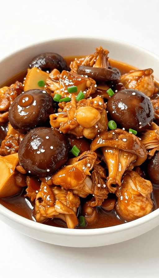 节日美食素材：经典东北菜小鸡炖蘑菇：热气腾腾的家常美味