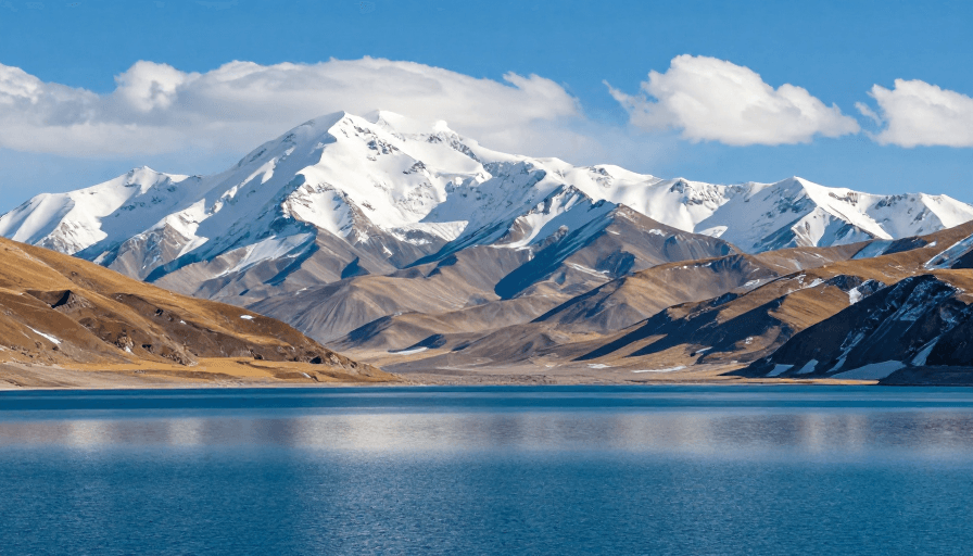 山丘积雪素材：镜湖映雪清幽境，高山冷峻蓝调风光