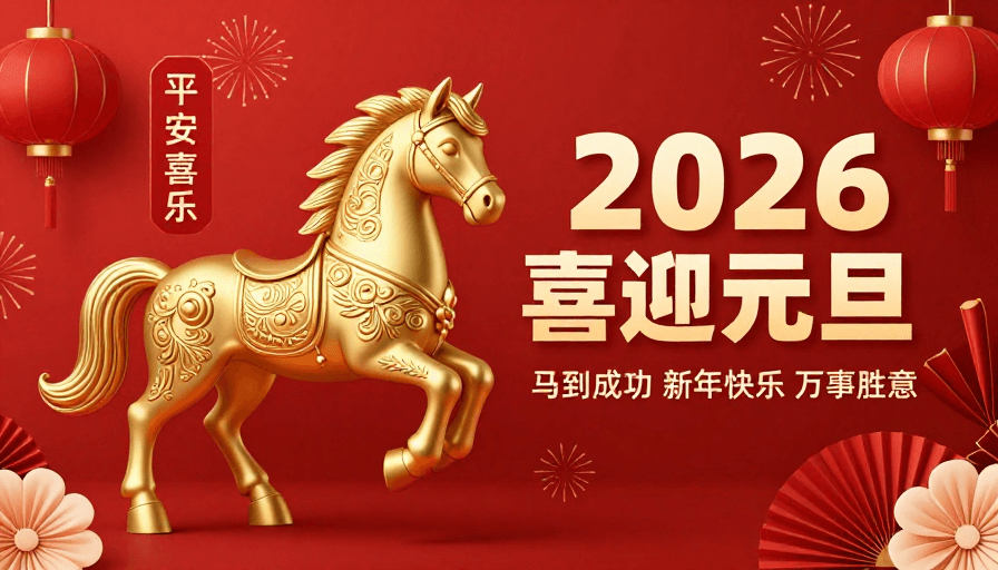 喜庆风格素材：2026元旦迎祥：金马奔腾喜乐图
