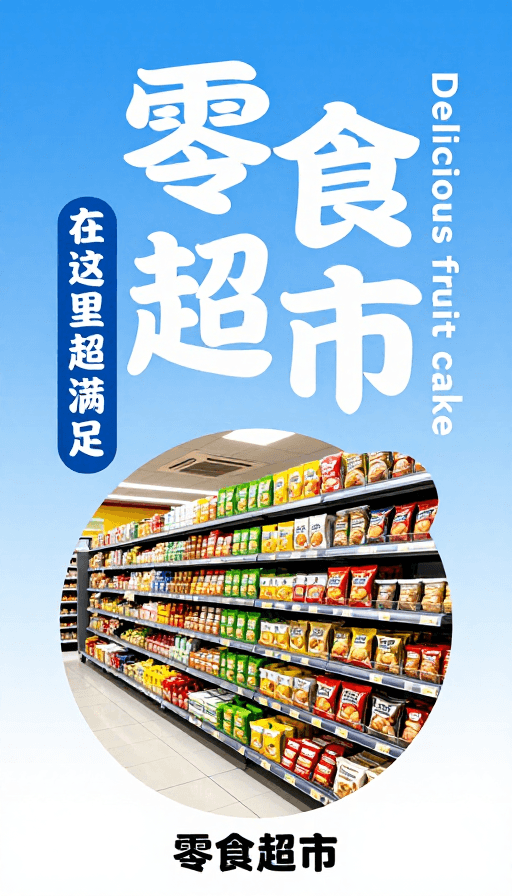 蓝色渐变背景素材：清新活力零食超市广告海报设计