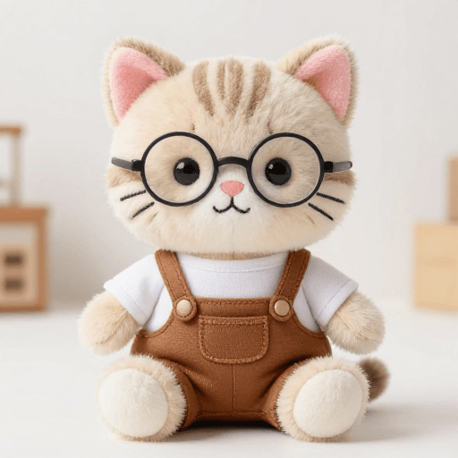 卡通风格素材：萌趣毛绒猫咪玩偶高清商业展示