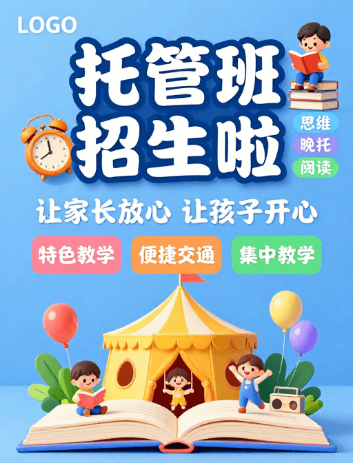 教育海报素材：创意托管班招生：趣味教育伴成长