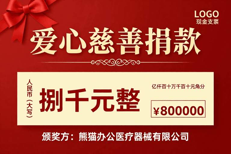 节日氛围素材：庄重红色爱心慈善现金支票设计