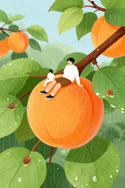 户外环境素材：雨中杏林：清新自然人物插画