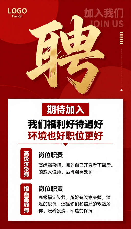 红金配色素材：红金立体'聘'字企业招聘海报