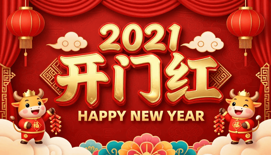 节日促销素材：红色中国风2021新年海报：开门红喜庆庆典