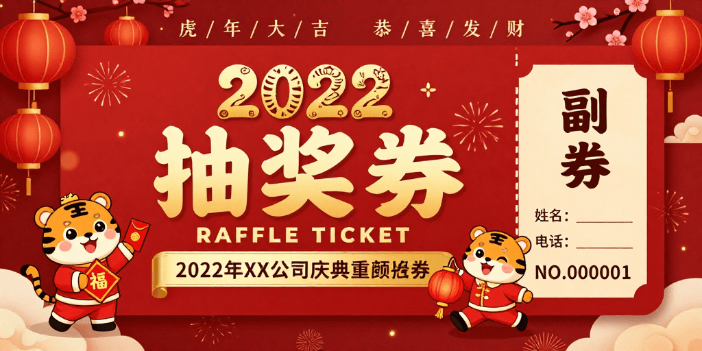 春节活动素材：红色喜庆中国风2022新年抽奖券设计