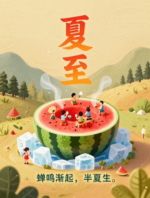 3D插画素材：夏至清凉童话·西瓜家3D插画海报