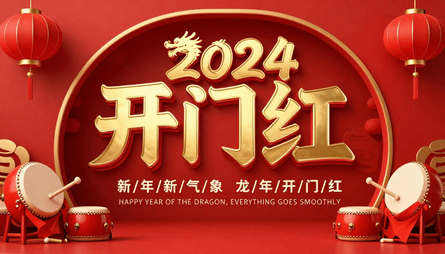 金色浮雕素材：龙年开门红：金色浮雕新年海报设计