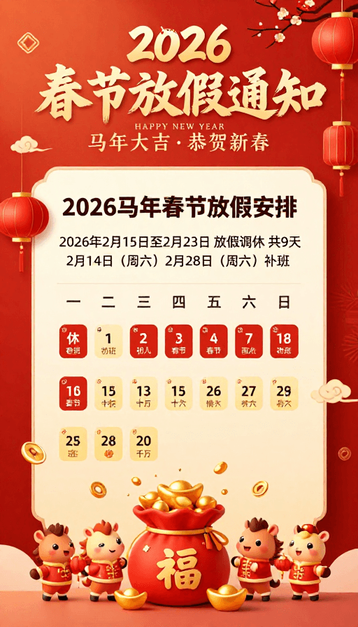 春节放假通知素材：2026马年新春放假通知海报 红色中国风