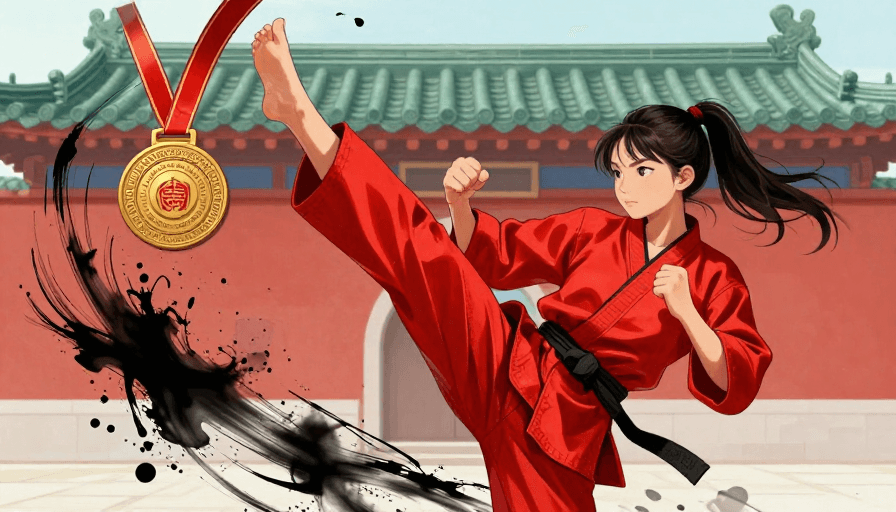 传统纹样素材：国潮武术少女旋风踢：传统韵味与现代力量碰撞