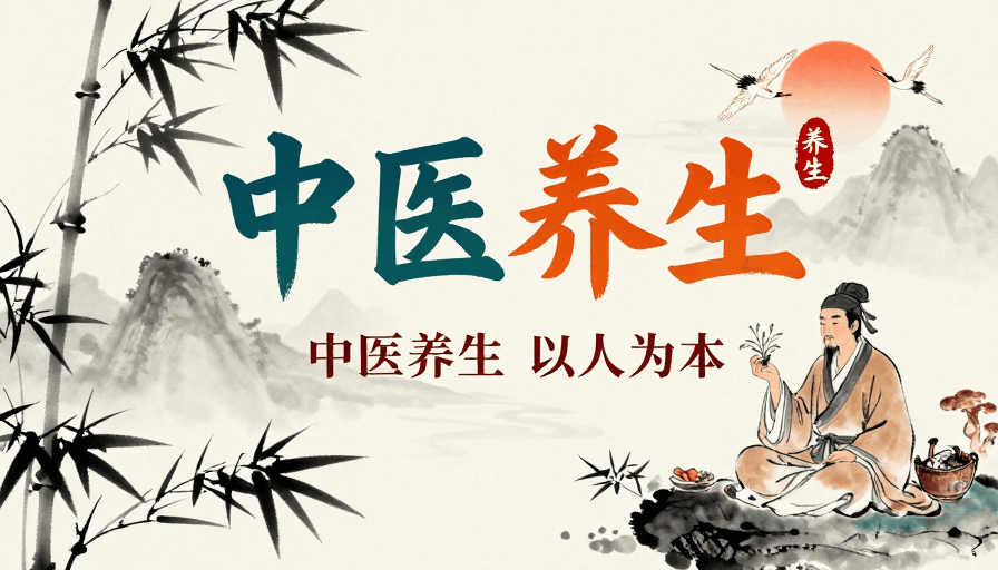 自然意象插画素材：中医养生水墨海报，阴阳调和东方美学