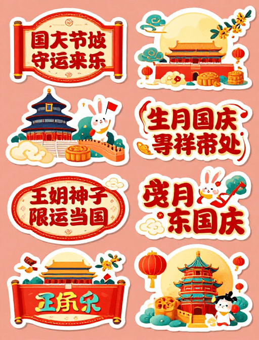 国庆节素材：双节庆贺 中国风促销贴纸设计