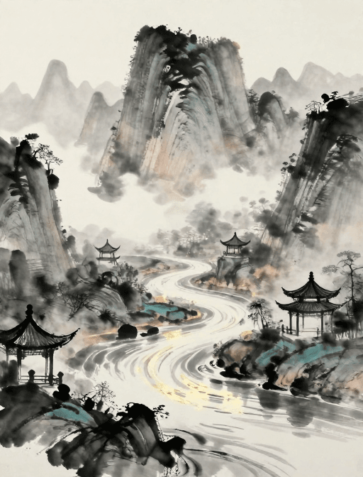 水墨晕染素材：水墨山水·梦幻古韵