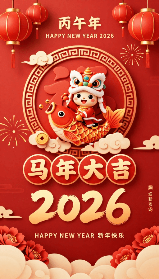 马年大吉素材：中国风国潮3D舞狮福字新年海报