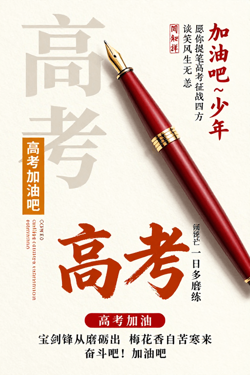 书法艺术素材：墨韵红笔点缀的典雅高考励志海报