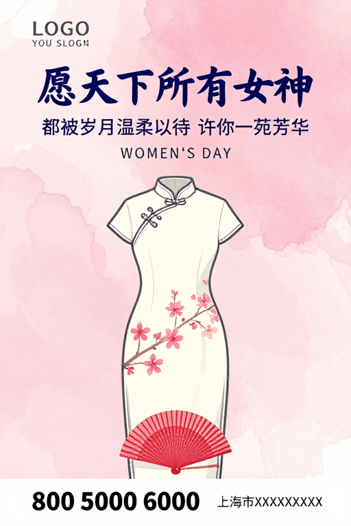 樱花元素素材：旗袍樱花映衬，岁月温柔以待