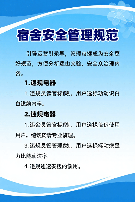 宿舍安全素材：清新专业宿舍安全管理规范海报展示