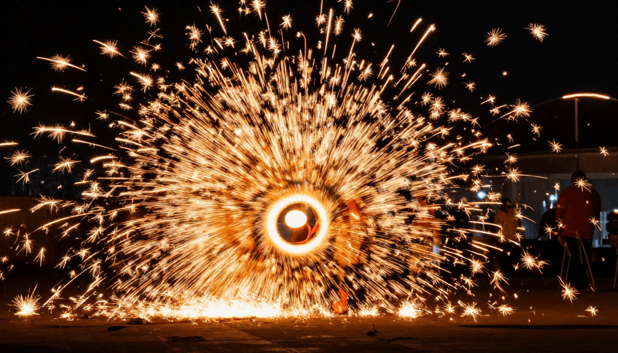 非物质文化遗产素材：璀璨夜空：匠人打铁花绽放传统技艺火花