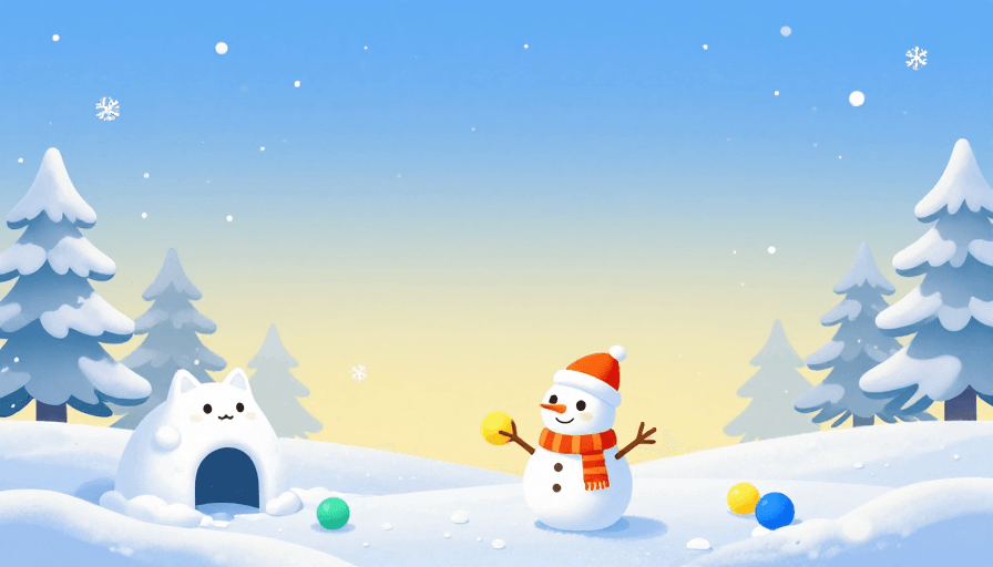 温馨童趣素材：冬日雪人童话风背景插画