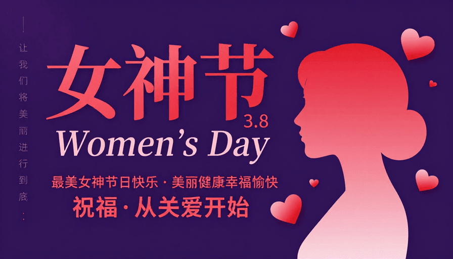 插画艺术素材：现代简约女神节海报：紫红系女性力量美学
