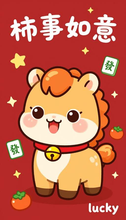 Q版卡通素材：橙色小马送福图：事事如意的好运祝福