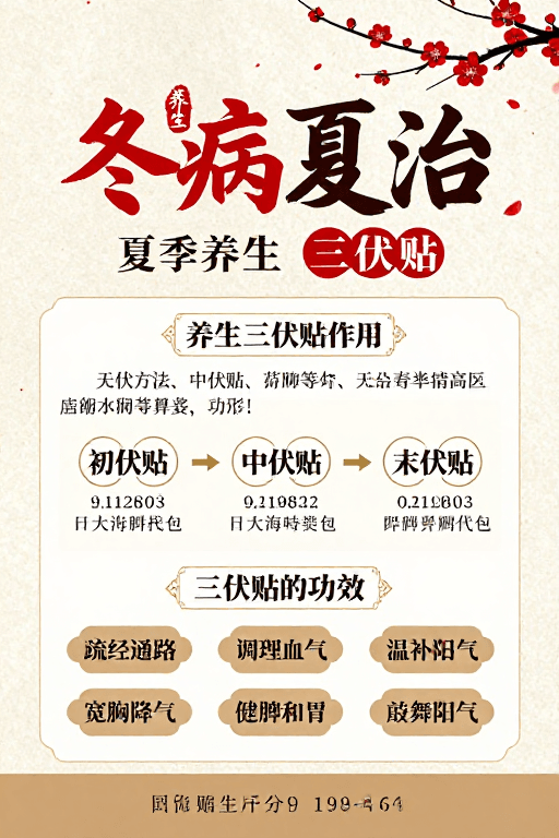 冬病夏治素材：冬病夏治：典雅中医养生三伏贴文化海报
