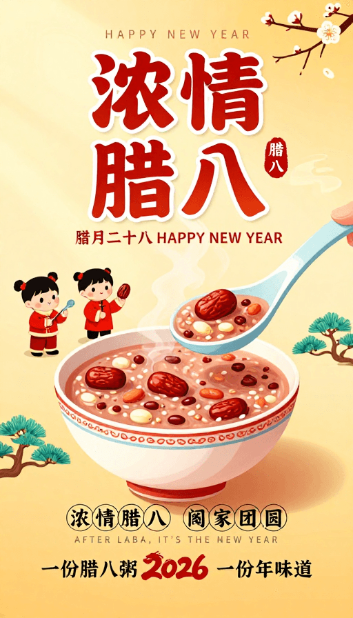 卡通儿童素材：浓情腊八·中国新年温馨海报