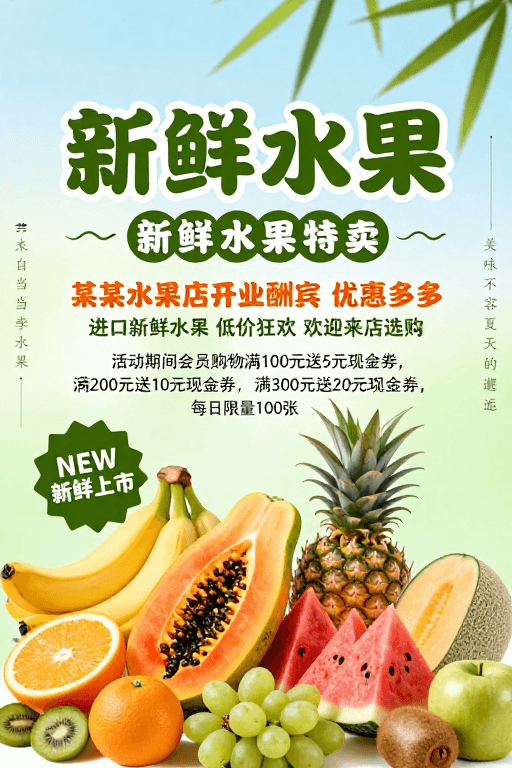 会员优惠素材：清新自然夏日水果促销海报设计