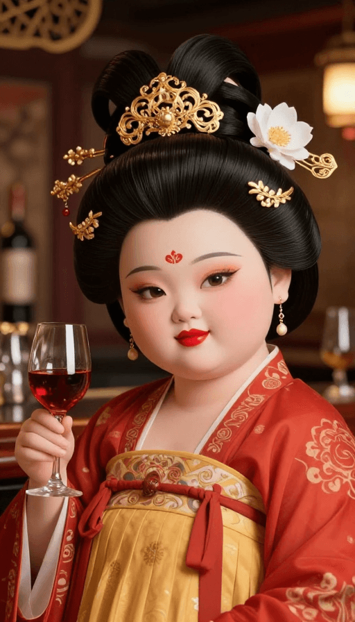 古风素材：唐代美人邂逅现代酒吧的超现实3D艺术
