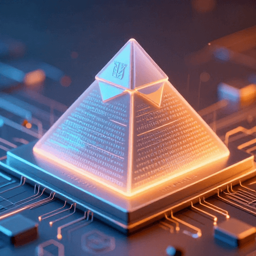 3D渲染素材：未来芯片与金字塔：霓虹数字文明图腾