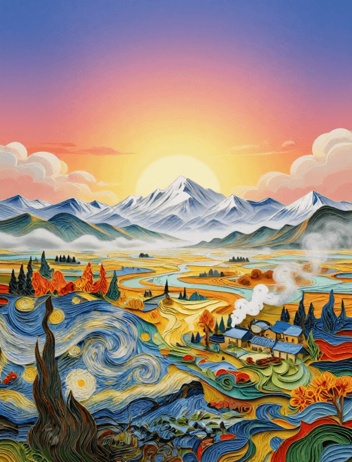 超广角风景素材：梵高式神话秋景：水墨与光影交织的湿地幻境