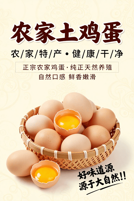 手绘艺术字素材：农家土鸡蛋——健康天然美味源于自然